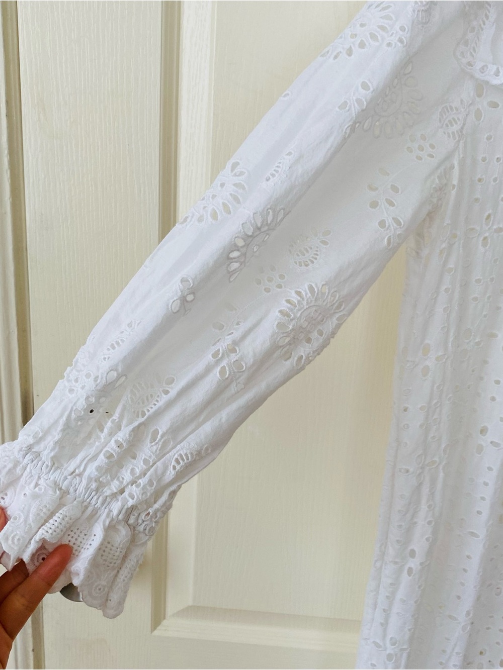 $495 LoveShackFancy Elspeth White Lace Crochet Scalloped Broderie Shirt Dress XS - Picture 7 of 15